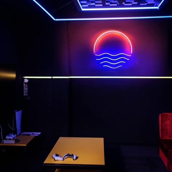 Neon Ocean Wave Sunset Blue Red Light Bedroom Beach Vacation Shelf Wall Decor - Picture 6 of 6